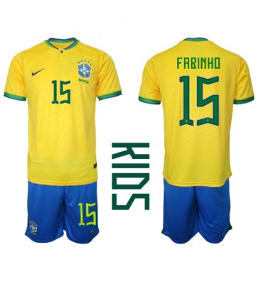 Brasilien Fabinho #15 Hjemmebanesæt Børn VM 2022 Kort ærmer (+ korte bukser)